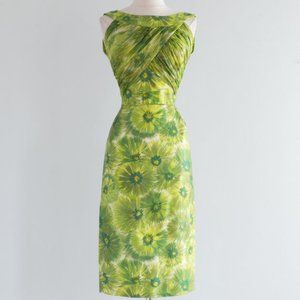Xtabay Fabulous 1950's Dorothy O'Hara Green Cotton Wiggle Dress / Small